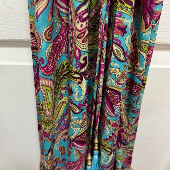 Boho Maxi Dress Long Floral Gown Deep V Front & Back with Tassel made in India - Picture 14 of 17